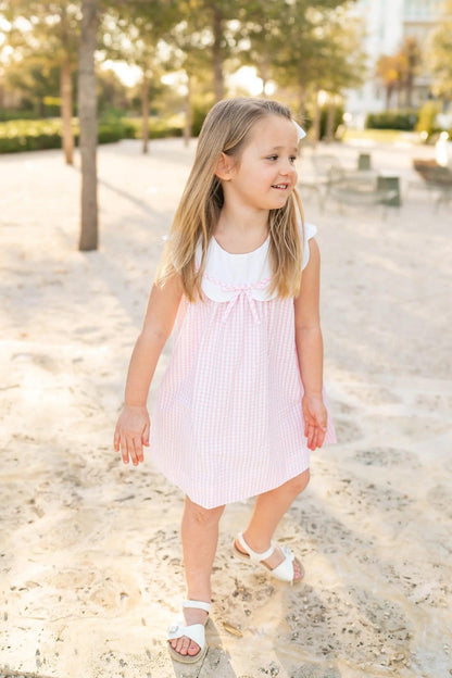 Charlotte Scalloped Dress - Blakeney Ballet Pink Seersucker Check