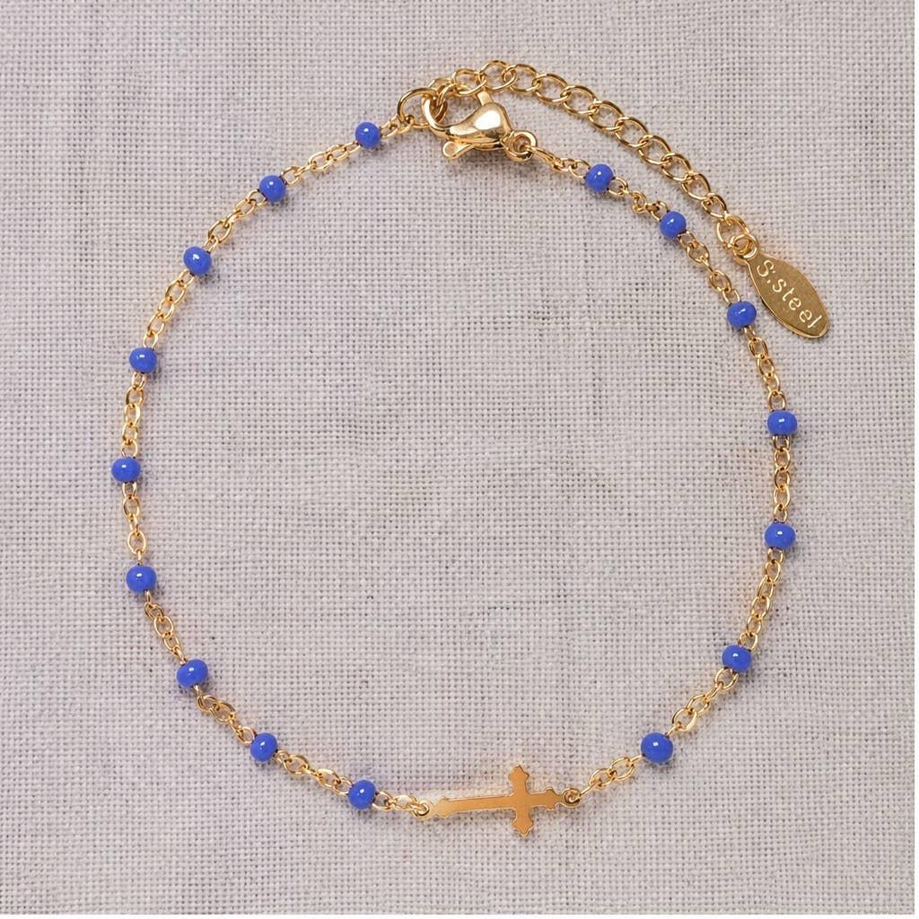 Colorful Enamel Bead and Cross Stainless Steel Bracelet
