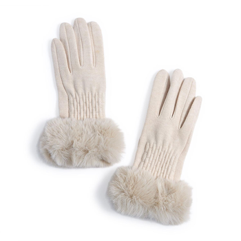 Maison Knit Gloves with Faux Fur Cuff, Touch Screen Finger and Fleece Lining