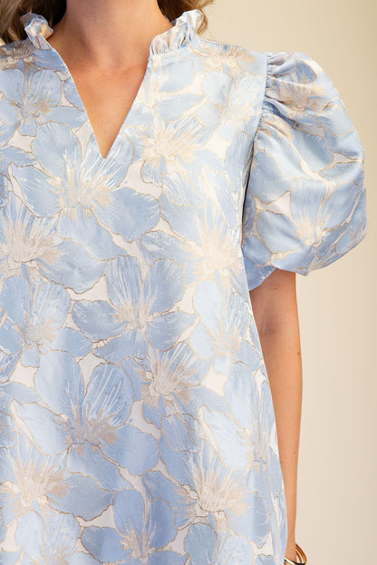 Ruffle V-Neck Puff Sleeve Mini Dress