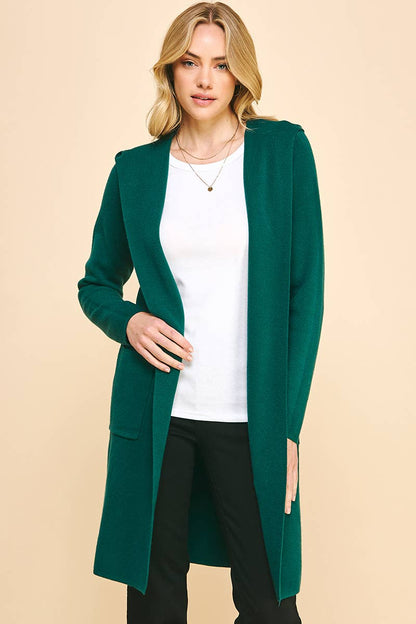 OPEN KNIT CARDIGAN - HOODED