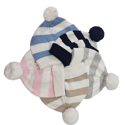 Cotton Striped Hat with Pompom