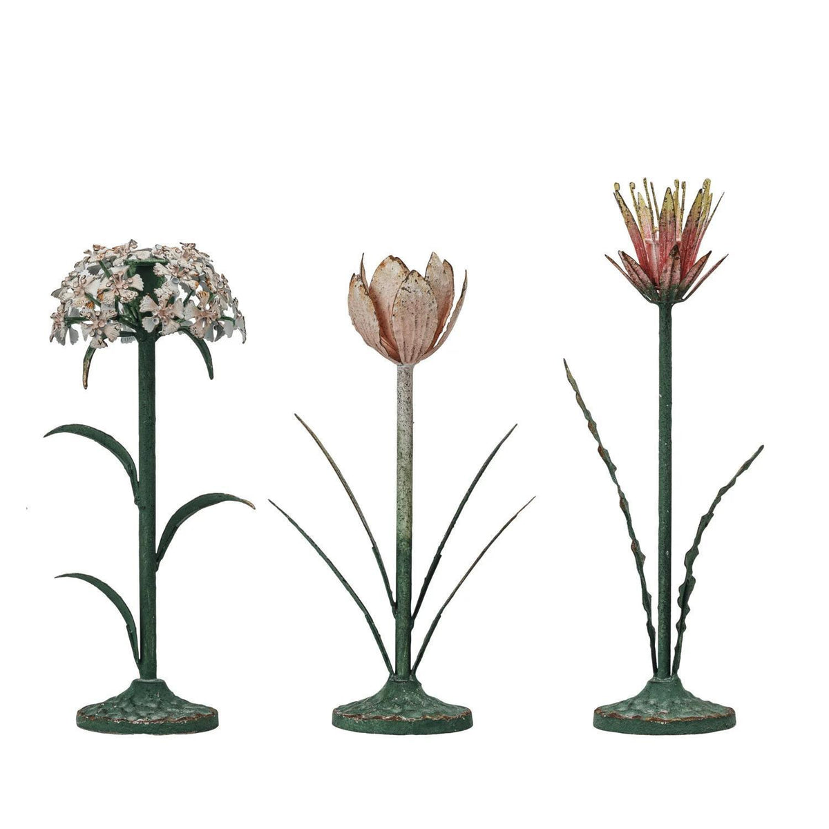 Painted Vintage Toleware Flower Taper Holder