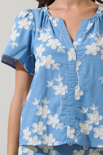 Keren Embroidered Split Neck Top