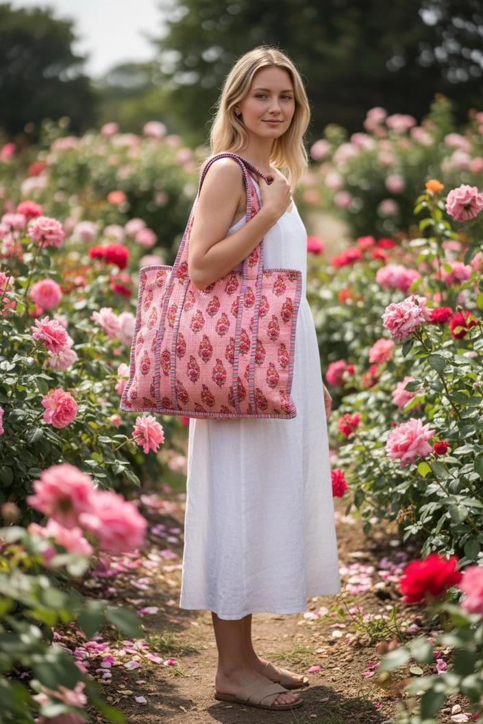 Quilted Zip-Close Tote Bag