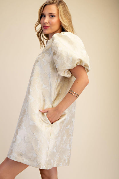 Ruffle V-Neck Puff Sleeve Mini Dress