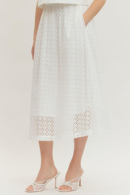 Off-White Eyelet Midi Skirt