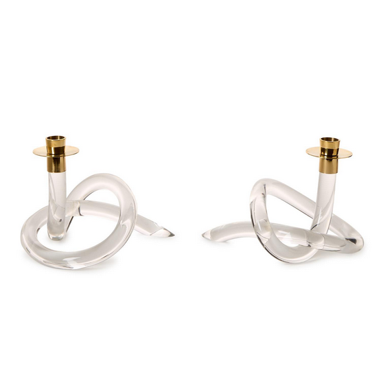Classique Acrylic Knot Candle Holder with Golden Metal Top