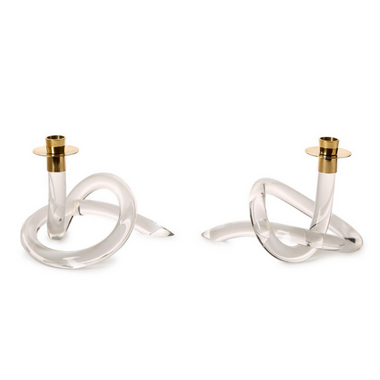 Classique Acrylic Knot Candle Holder with Golden Metal Top