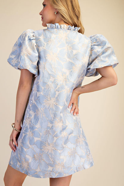 Ruffle V-Neck Puff Sleeve Mini Dress
