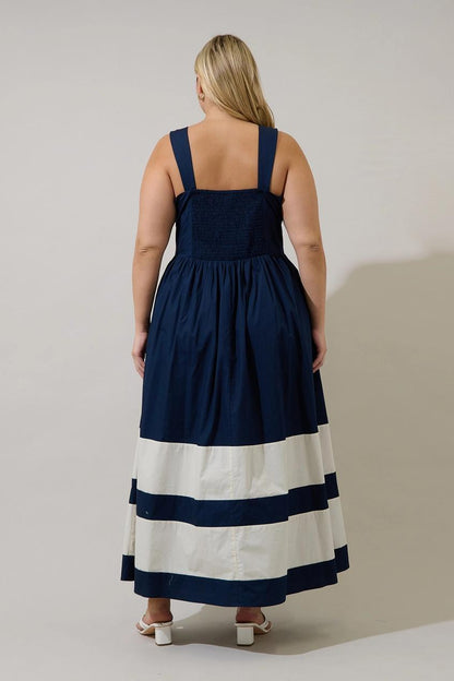 Murry Smocked Contrast Maxi Dress Curve