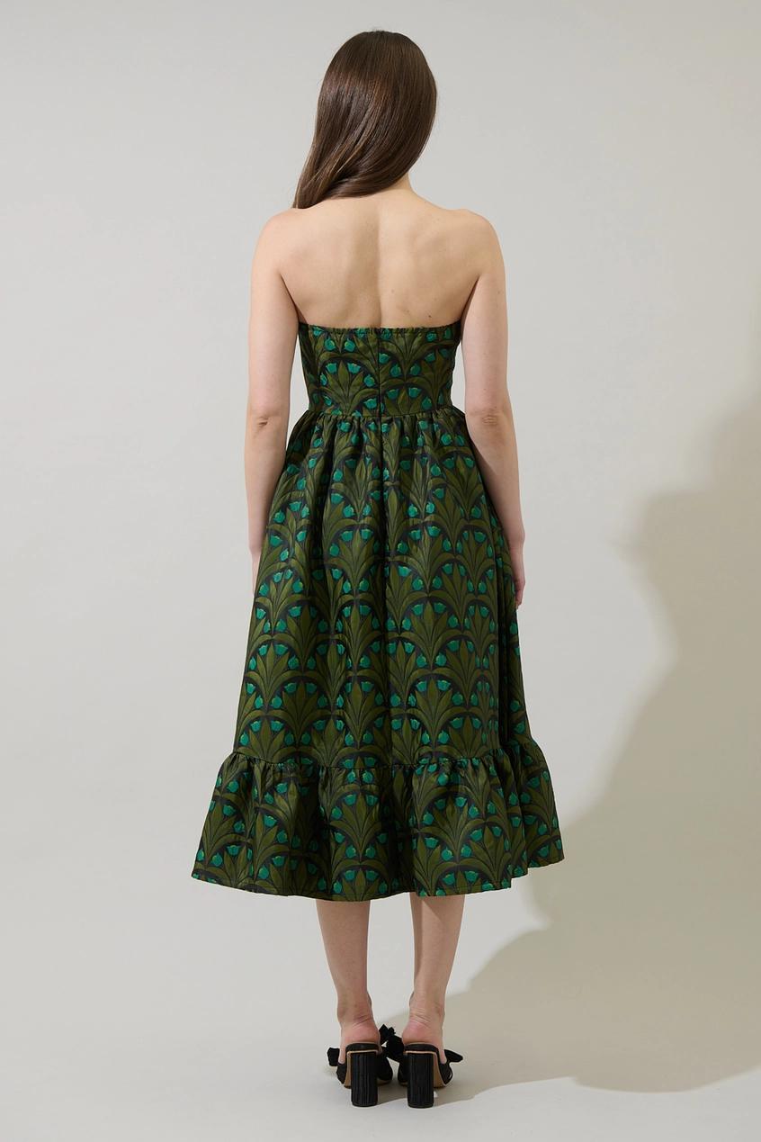 Aurra Jacquard Strapless Midi Dress