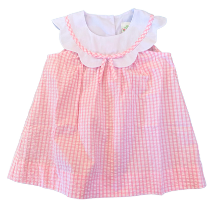 Charlotte Scalloped Dress - Blakeney Ballet Pink Seersucker Check
