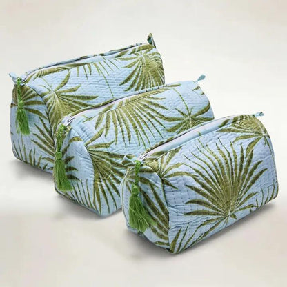 Quilted Botanical Print Cosmetic Bag with Monogram
