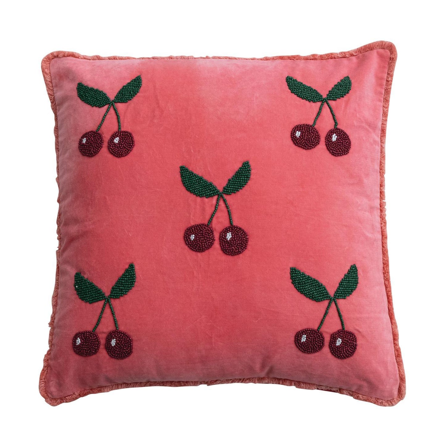 Velvet Pillow with Beaded Cherries