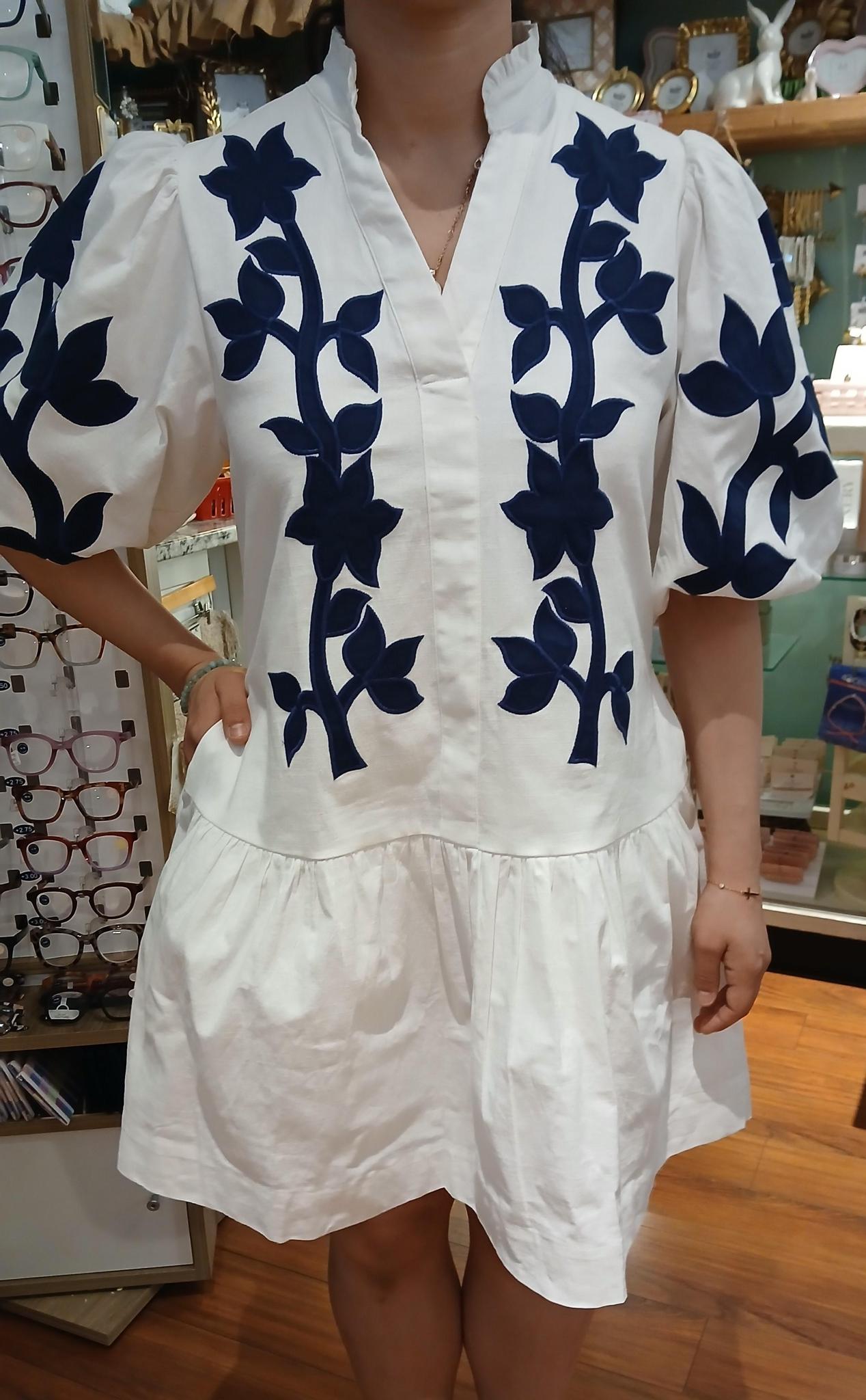 Embroidered Puff Sleeve Short Dress