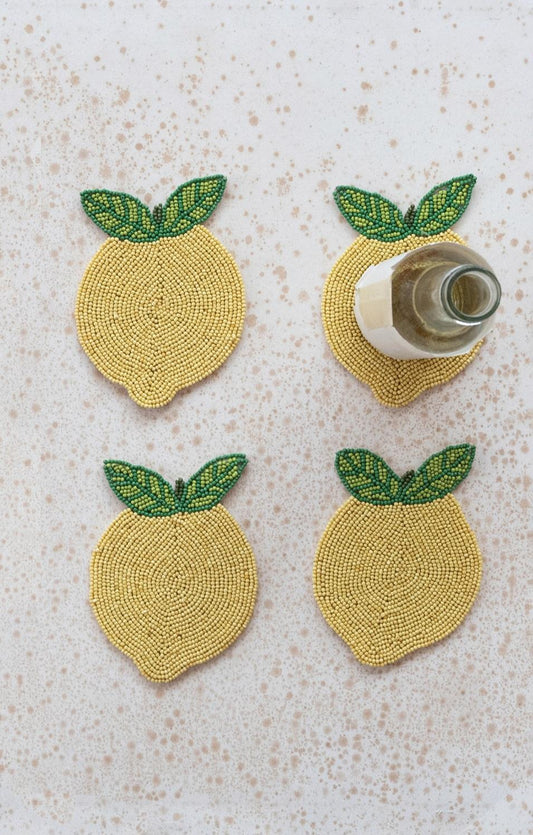 Hand Beaded Lemon Shaped Coasters