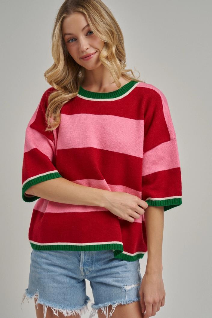 Wide Stripe Loose Fit Sweater Top