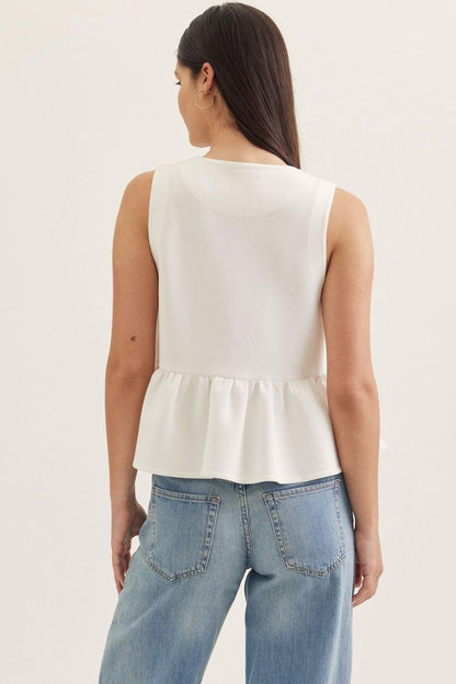 Sleeveless Peplum Button-Up Blouse