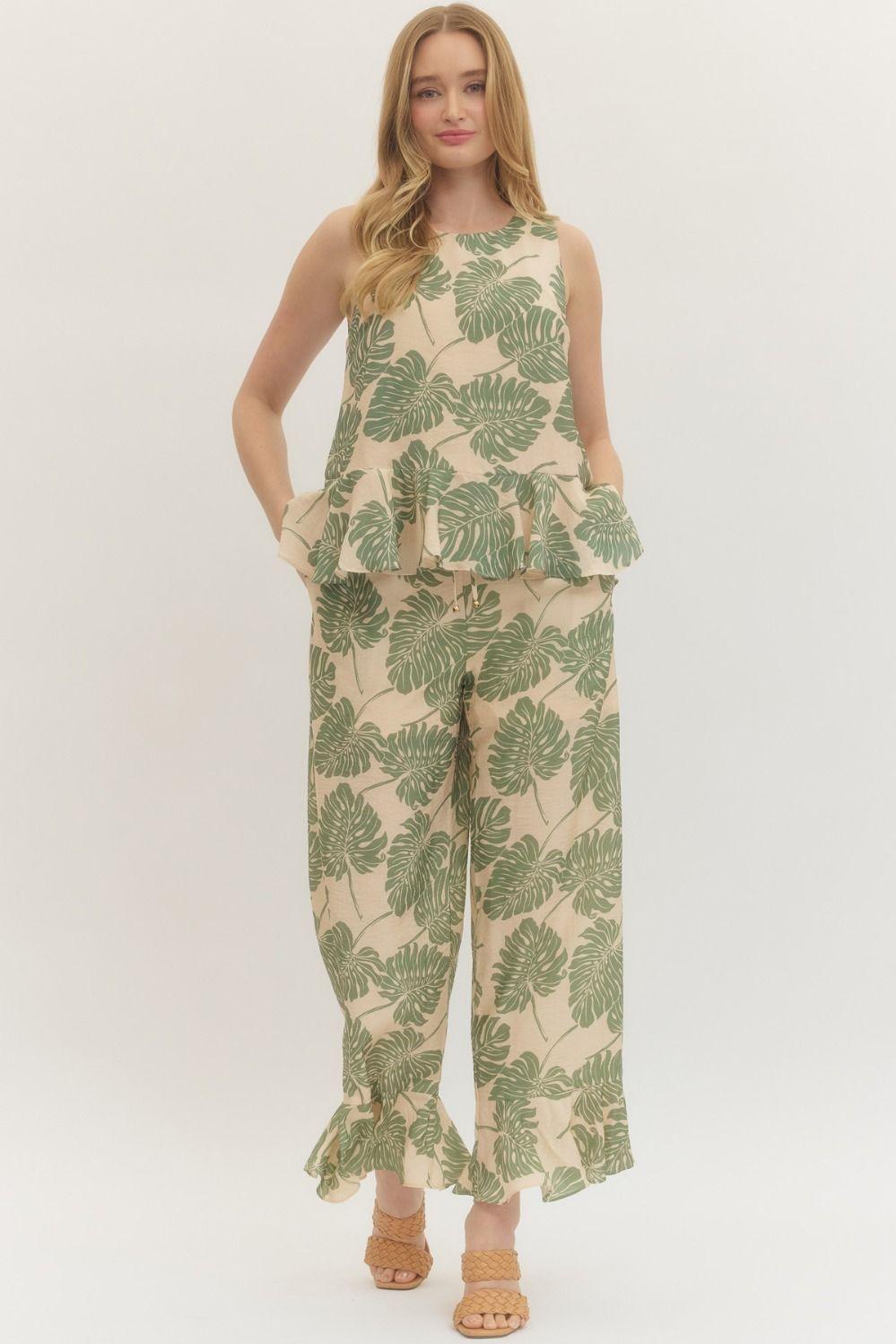 Botanical Print Wide Leg Pants