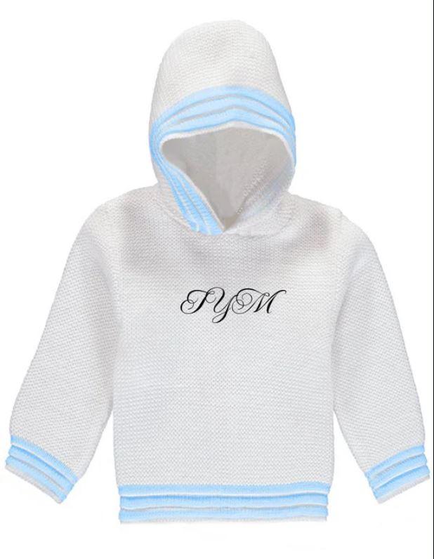 Monogrammed Knit Hooded Zip Back Sweater