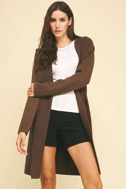 OPEN KNIT CARDIGAN - HOODED