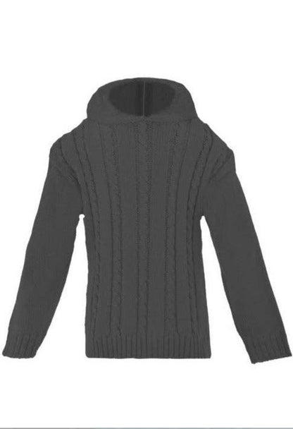 Monogrammed Cable Knit Hooded Zip Back Sweater