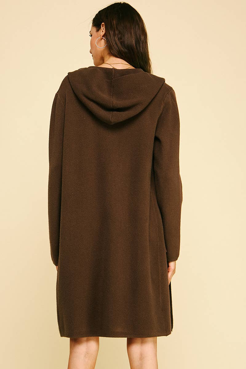 OPEN KNIT CARDIGAN - HOODED