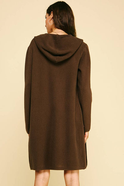 OPEN KNIT CARDIGAN - HOODED