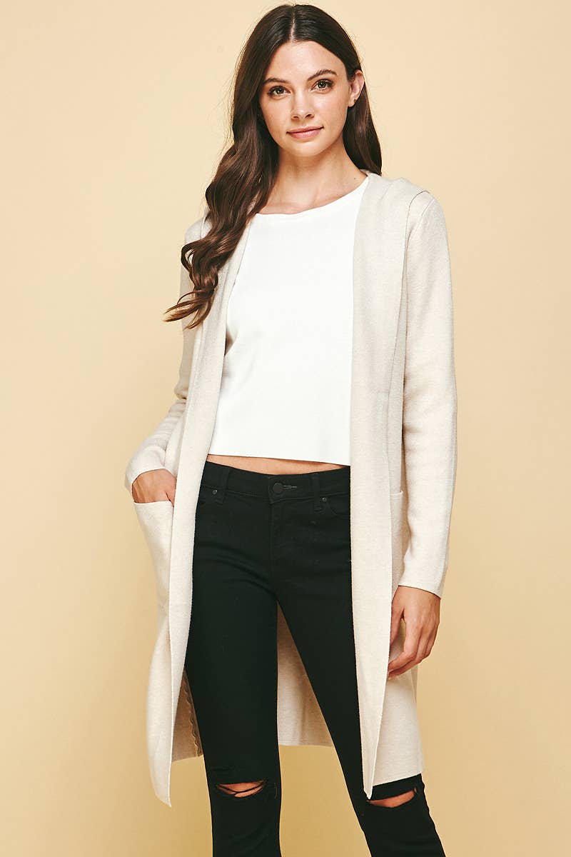 OPEN KNIT CARDIGAN - HOODED