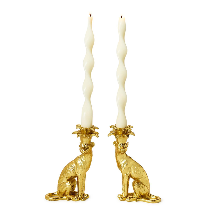 Gold Leopard Taper Candleholders