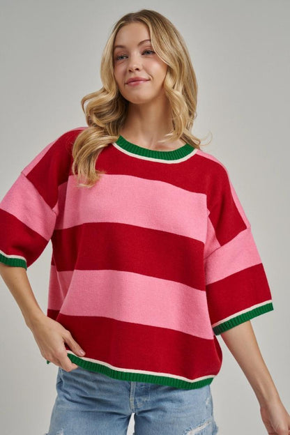Wide Stripe Loose Fit Sweater Top