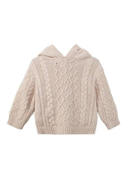 Fisherman Knit Hooded Zip Back Sweater