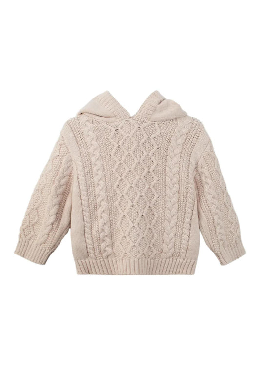 Fisherman Knit Hooded Zip Back Sweater