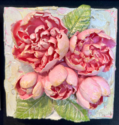 6X6 inch Clay Floral Bouquet Artwork - Peony