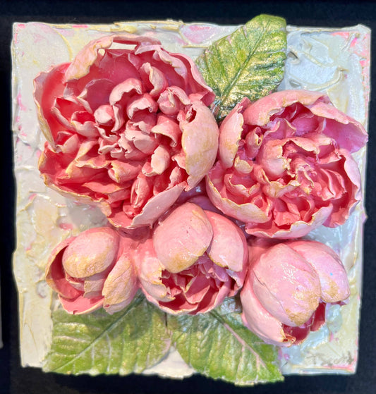 6X6 inch Clay Floral Bouquet Artwork - Peony