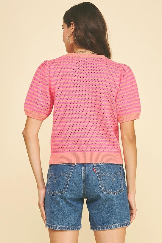COLORBLOCK TEXTURED STRIPED KNIT TOP