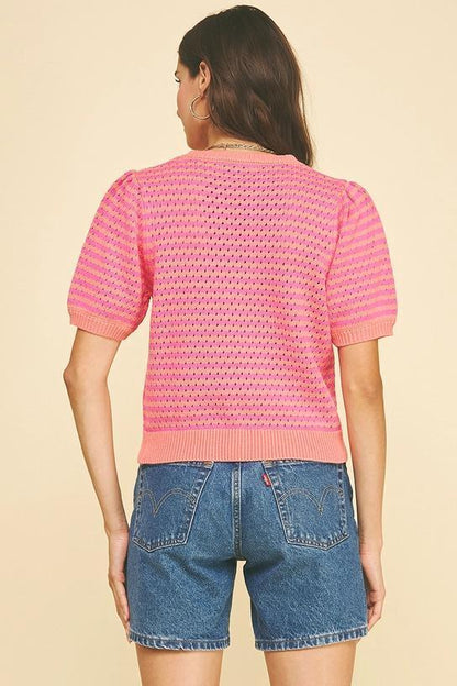COLORBLOCK TEXTURED STRIPED KNIT TOP