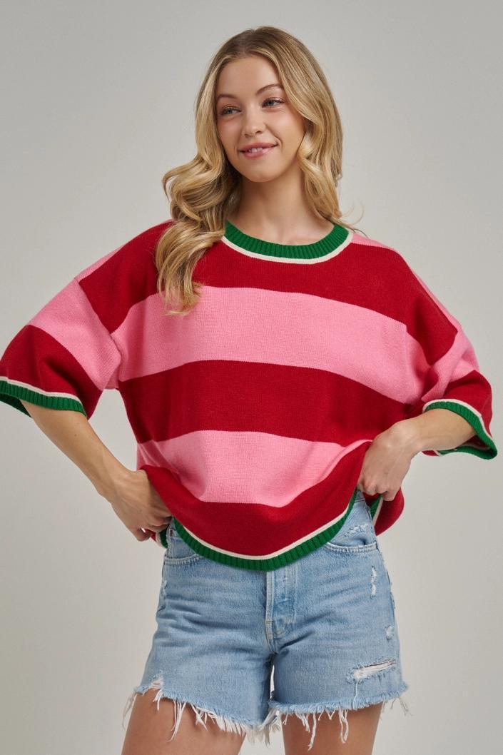 Wide Stripe Loose Fit Sweater Top