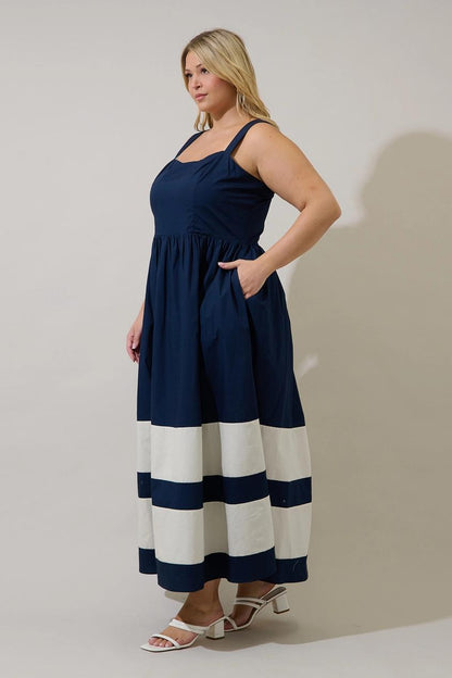 Murry Smocked Contrast Maxi Dress Curve