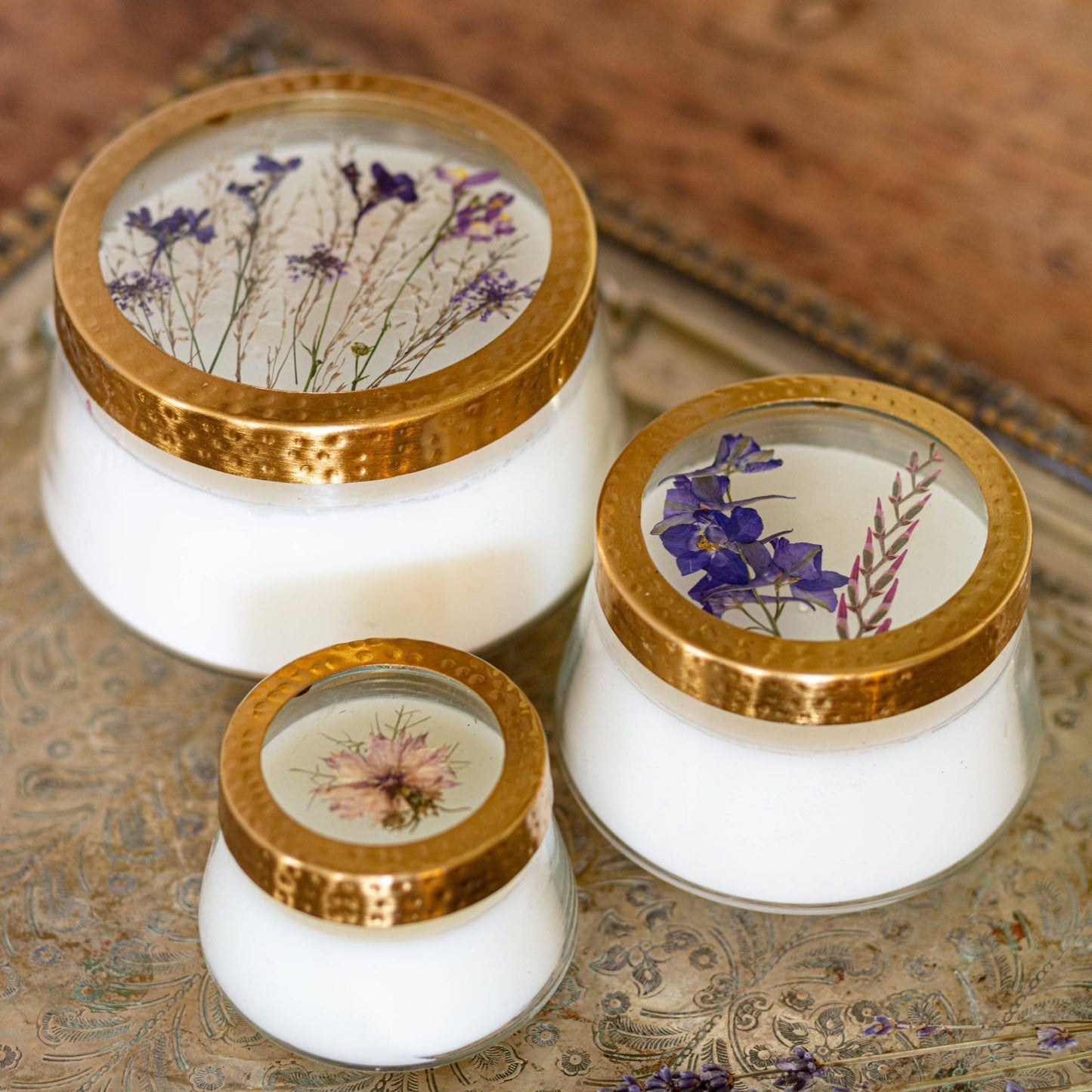 Roman Lavender Accent Pressed Floral Candle