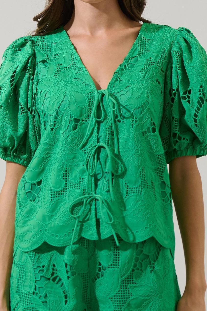 Friona Eyelet Puff Sleeve Top