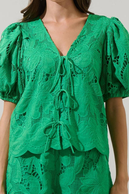 Friona Eyelet Puff Sleeve Top