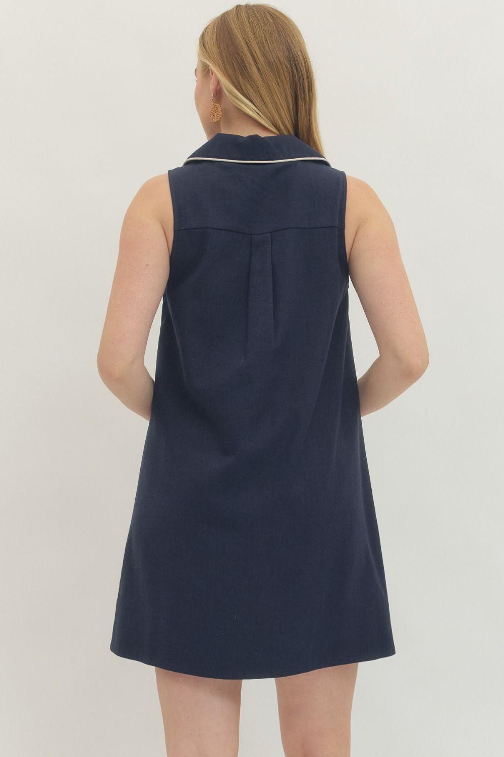 Contrast Front Pocket Sleeveless Mini Dress
