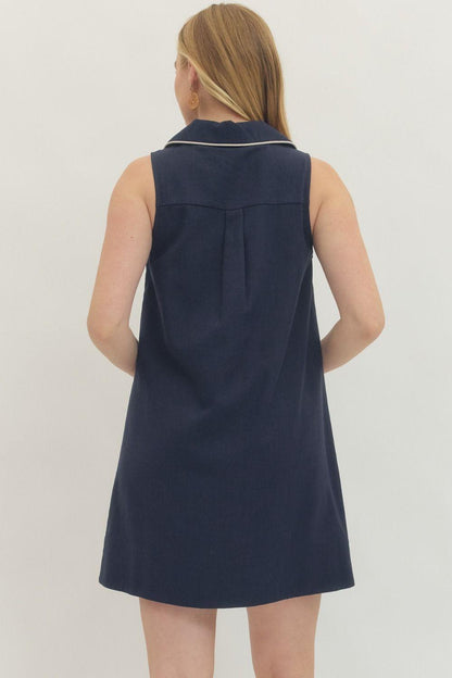 Contrast Front Pocket Sleeveless Mini Dress