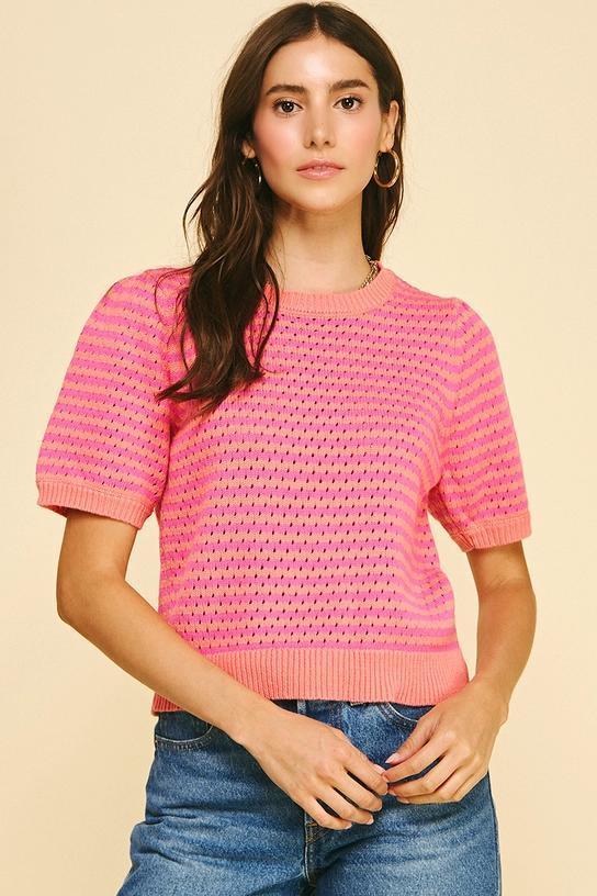 COLORBLOCK TEXTURED STRIPED KNIT TOP