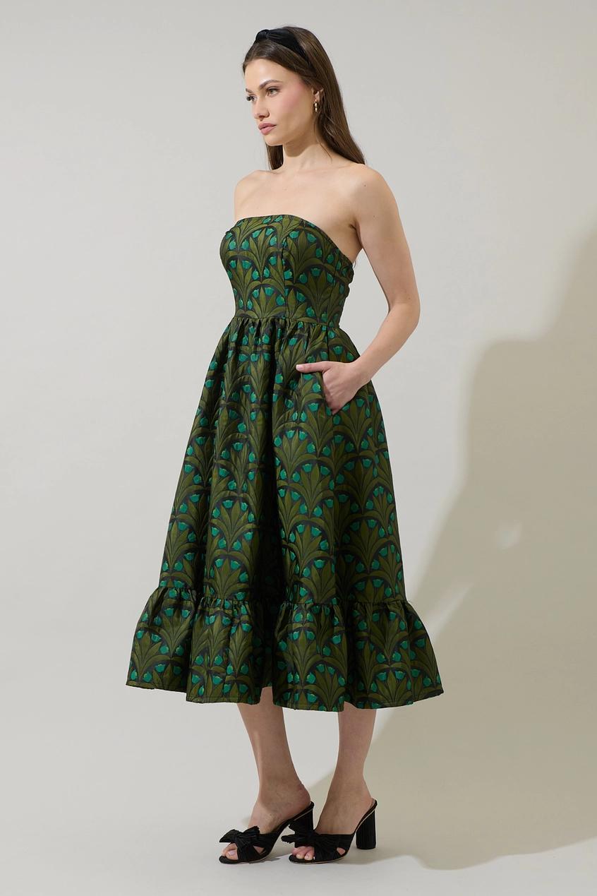 Aurra Jacquard Strapless Midi Dress