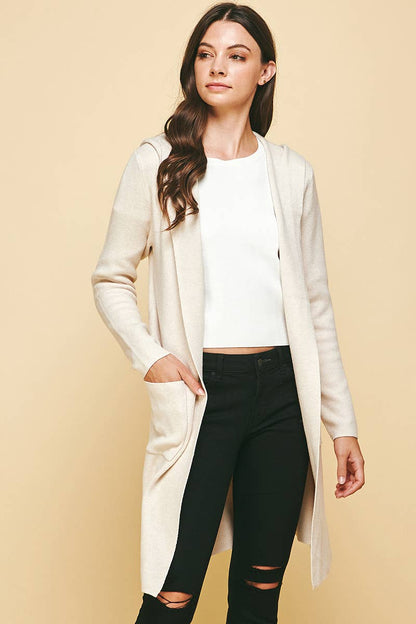 OPEN KNIT CARDIGAN - HOODED