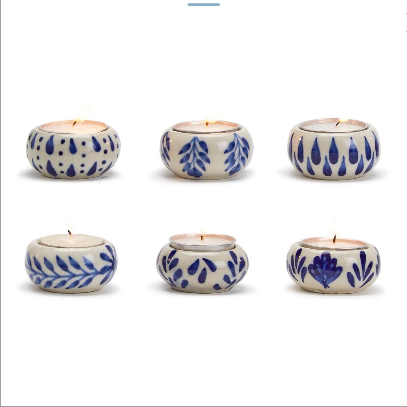 Blue & White Chinoiserie Candleholder with Tealight Candle