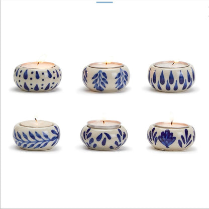 Blue & White Chinoiserie Candleholder with Tealight Candle